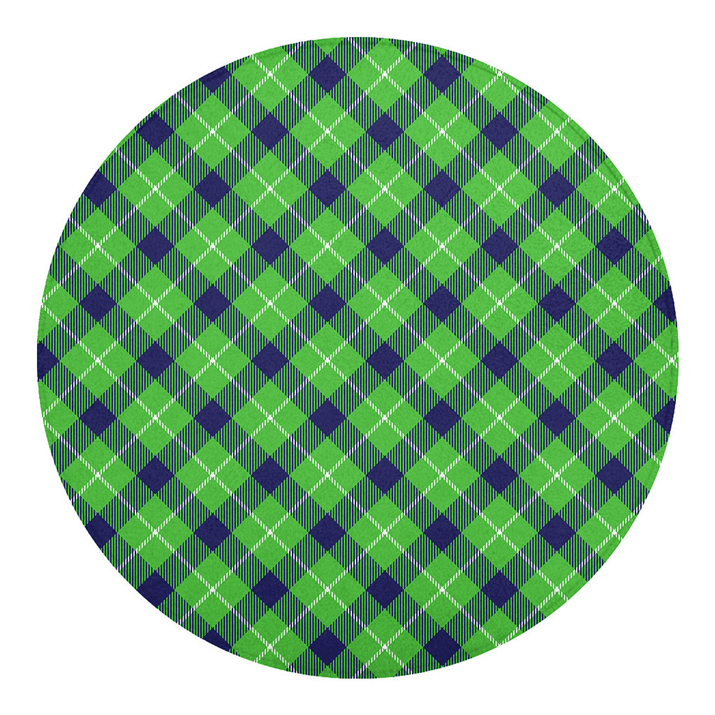 Green Blue And White Plaid Pattern Print Round Blanket