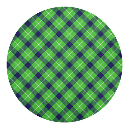 Green Blue And White Plaid Pattern Print Round Blanket