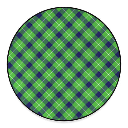 Green Blue And White Plaid Pattern Print Round Floor Mat