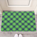 Green Blue And White Plaid Pattern Print Rubber Doormat