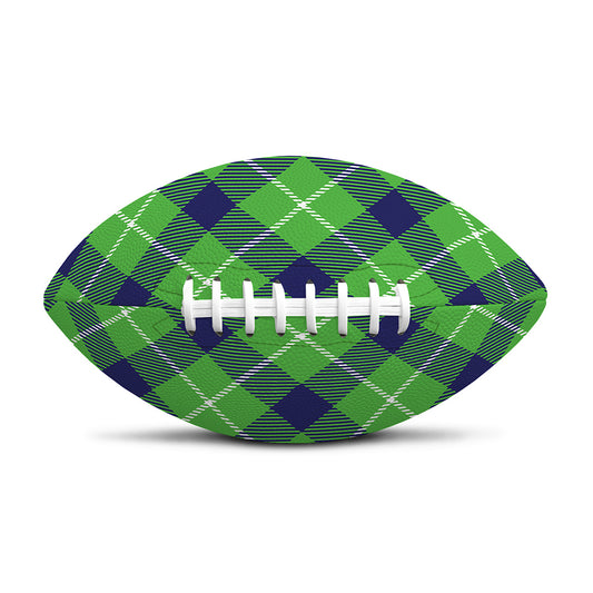 Green Blue And White Plaid Pattern Print Rugby Ball