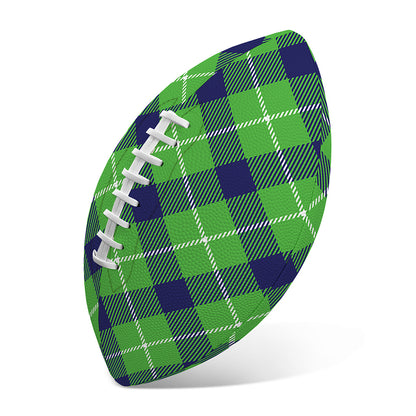 Green Blue And White Plaid Pattern Print Rugby Ball
