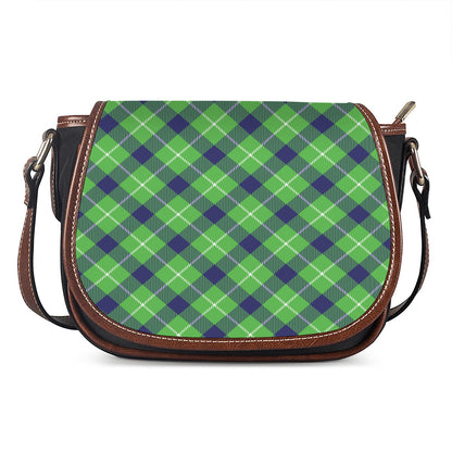 Green Blue And White Plaid Pattern Print Saddle Bag