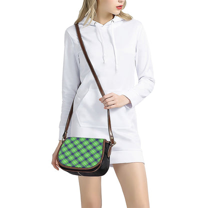 Green Blue And White Plaid Pattern Print Saddle Bag