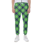 Green Blue And White Plaid Pattern Print Scuba Joggers