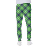 Green Blue And White Plaid Pattern Print Scuba Joggers