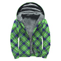 Green Blue And White Plaid Pattern Print Sherpa Lined Zip Up Hoodie