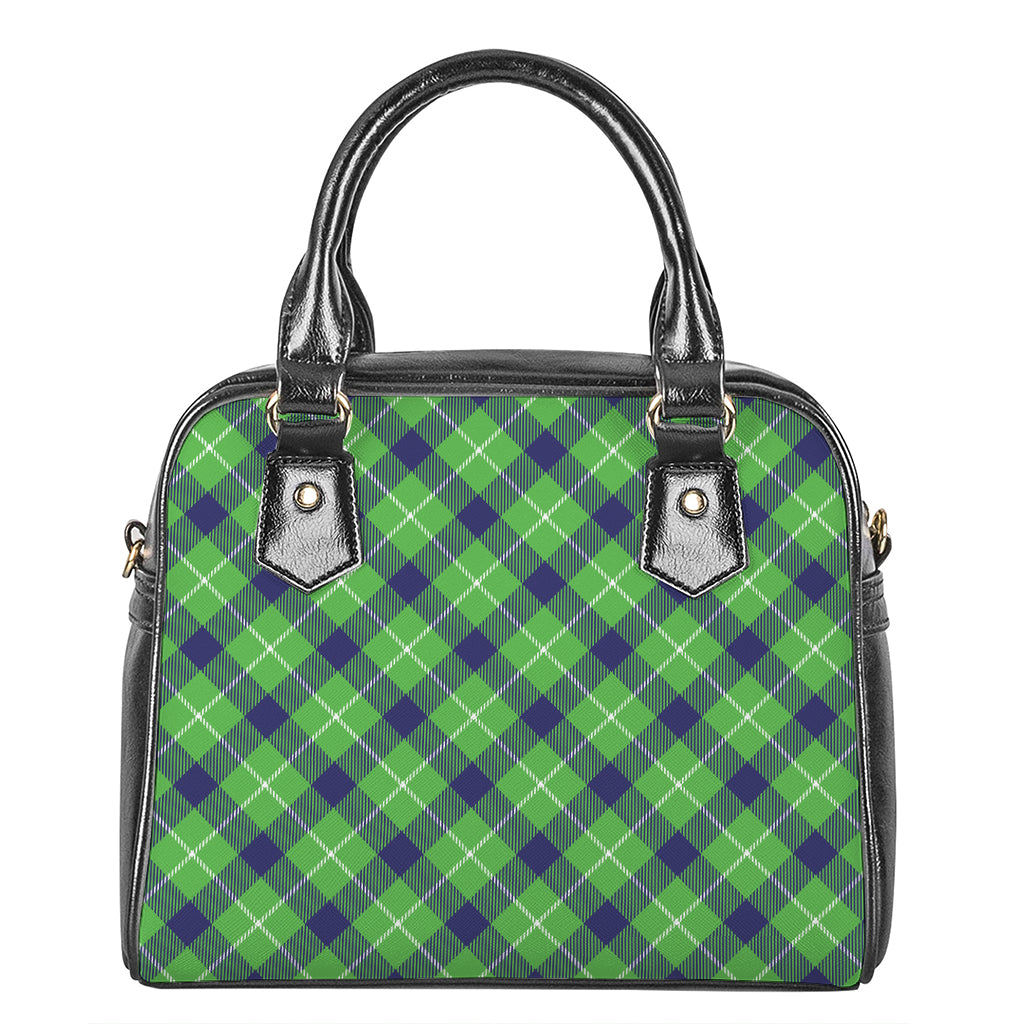 Green Blue And White Plaid Pattern Print Shoulder Handbag