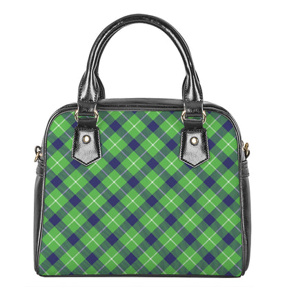 Green Blue And White Plaid Pattern Print Shoulder Handbag