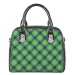 Green Blue And White Plaid Pattern Print Shoulder Handbag