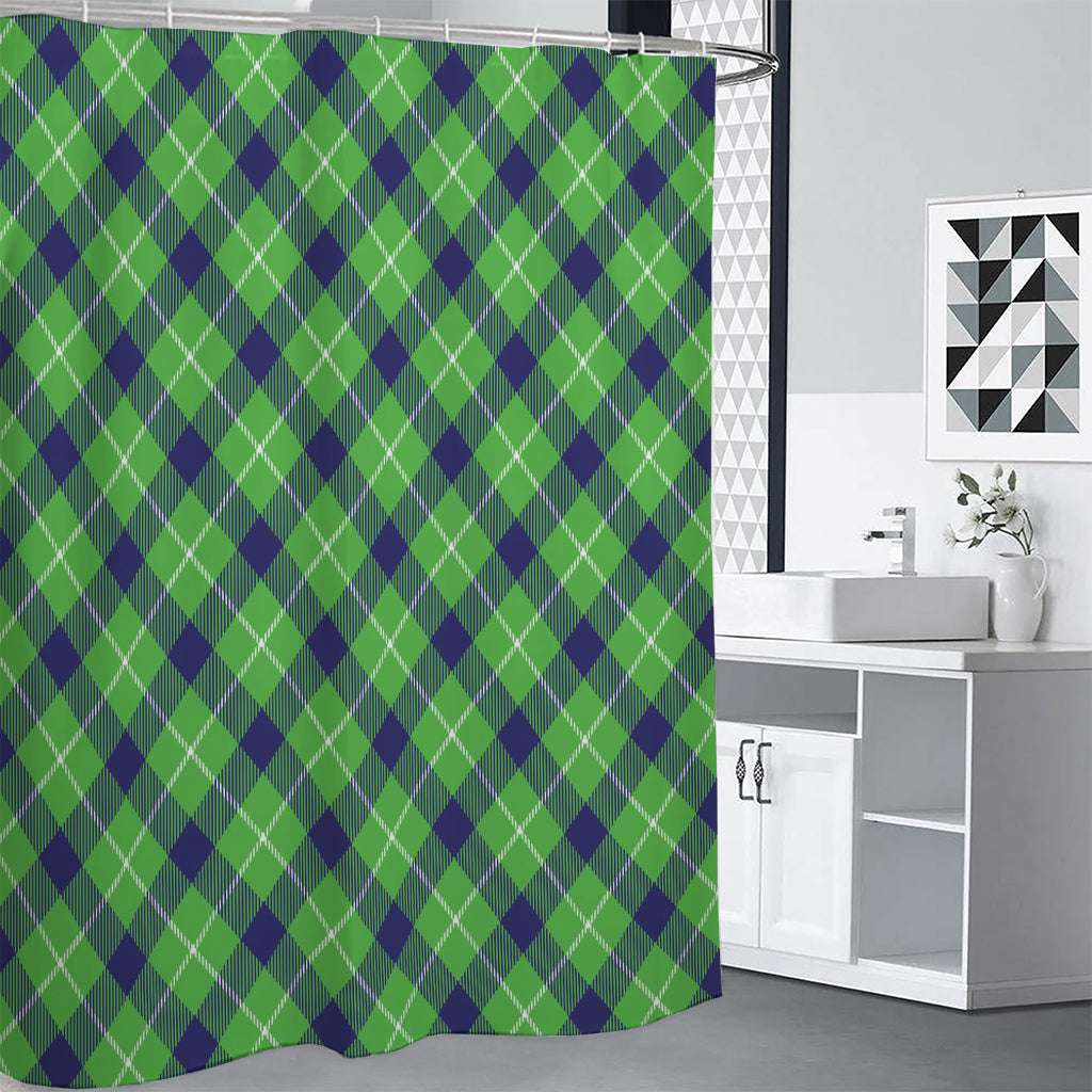 Green Blue And White Plaid Pattern Print Shower Curtain