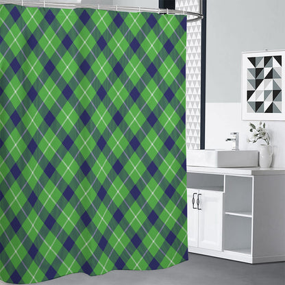 Green Blue And White Plaid Pattern Print Shower Curtain