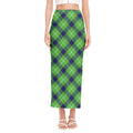 Green Blue And White Plaid Pattern Print Side Slit Maxi Skirt