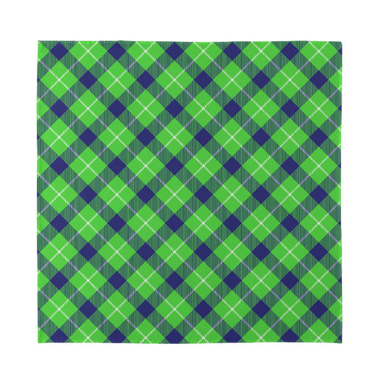 Green Blue And White Plaid Pattern Print Silk Bandana