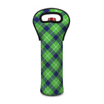 Green Blue And White Plaid Pattern Print Single Neoprene Wine Tote
