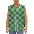 Green Blue And White Plaid Pattern Print Sleeveless Baseball Jersey