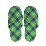 Green Blue And White Plaid Pattern Print Slippers