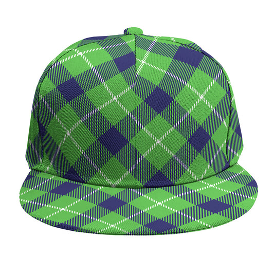 Green Blue And White Plaid Pattern Print Snapback Cap