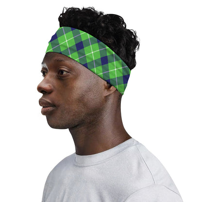 Green Blue And White Plaid Pattern Print Sports Headband