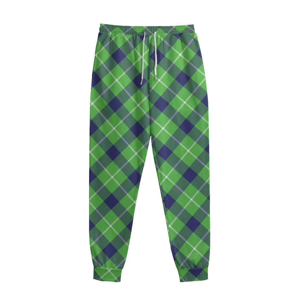Green Blue And White Plaid Pattern Print Sweatpants