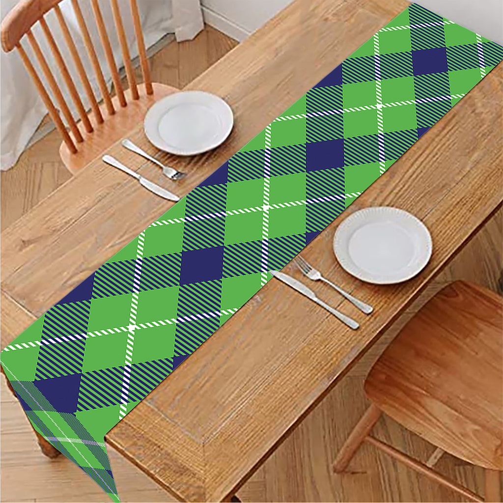 Green Blue And White Plaid Pattern Print Table Runner