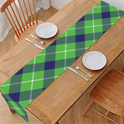 Green Blue And White Plaid Pattern Print Table Runner
