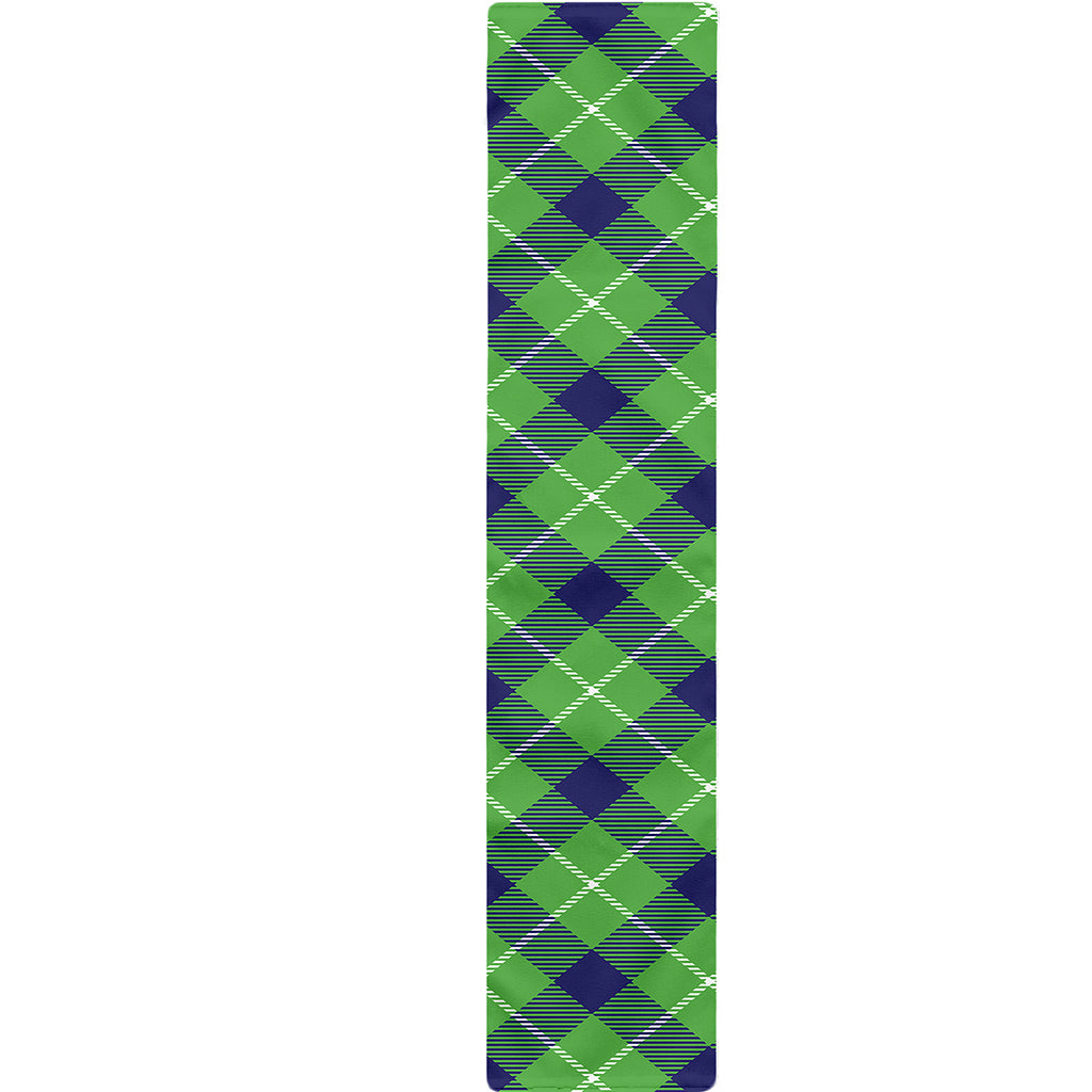 Green Blue And White Plaid Pattern Print Table Runner