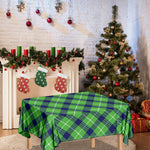 Green Blue And White Plaid Pattern Print Tablecloth
