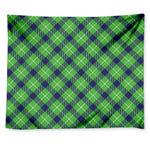 Green Blue And White Plaid Pattern Print Tapestry