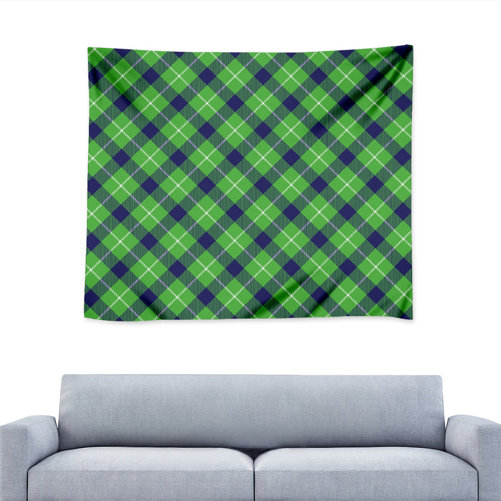 Green Blue And White Plaid Pattern Print Tapestry