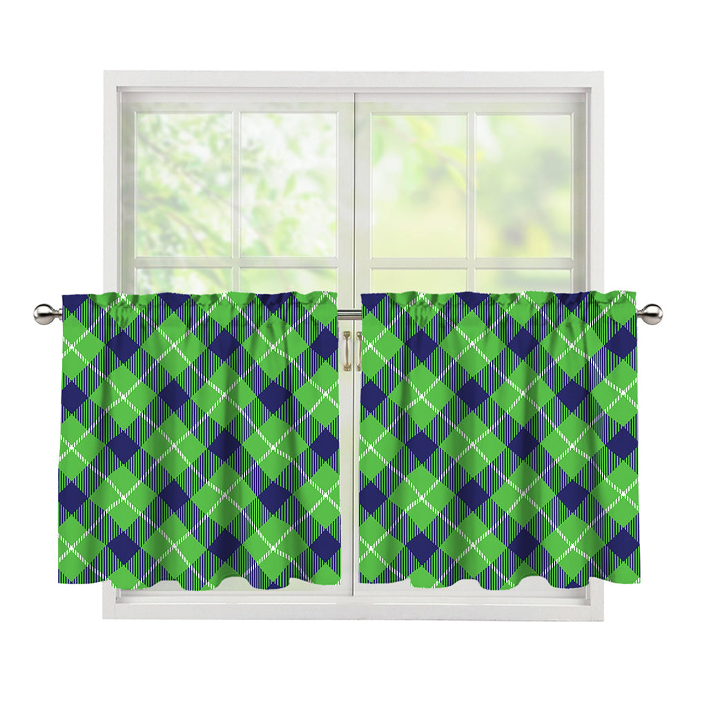 Green Blue And White Plaid Pattern Print Tier Curtains
