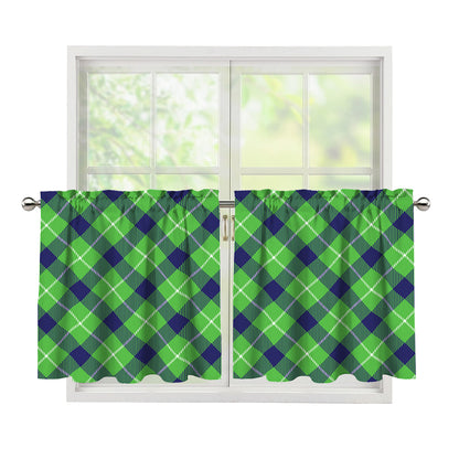 Green Blue And White Plaid Pattern Print Tier Curtains