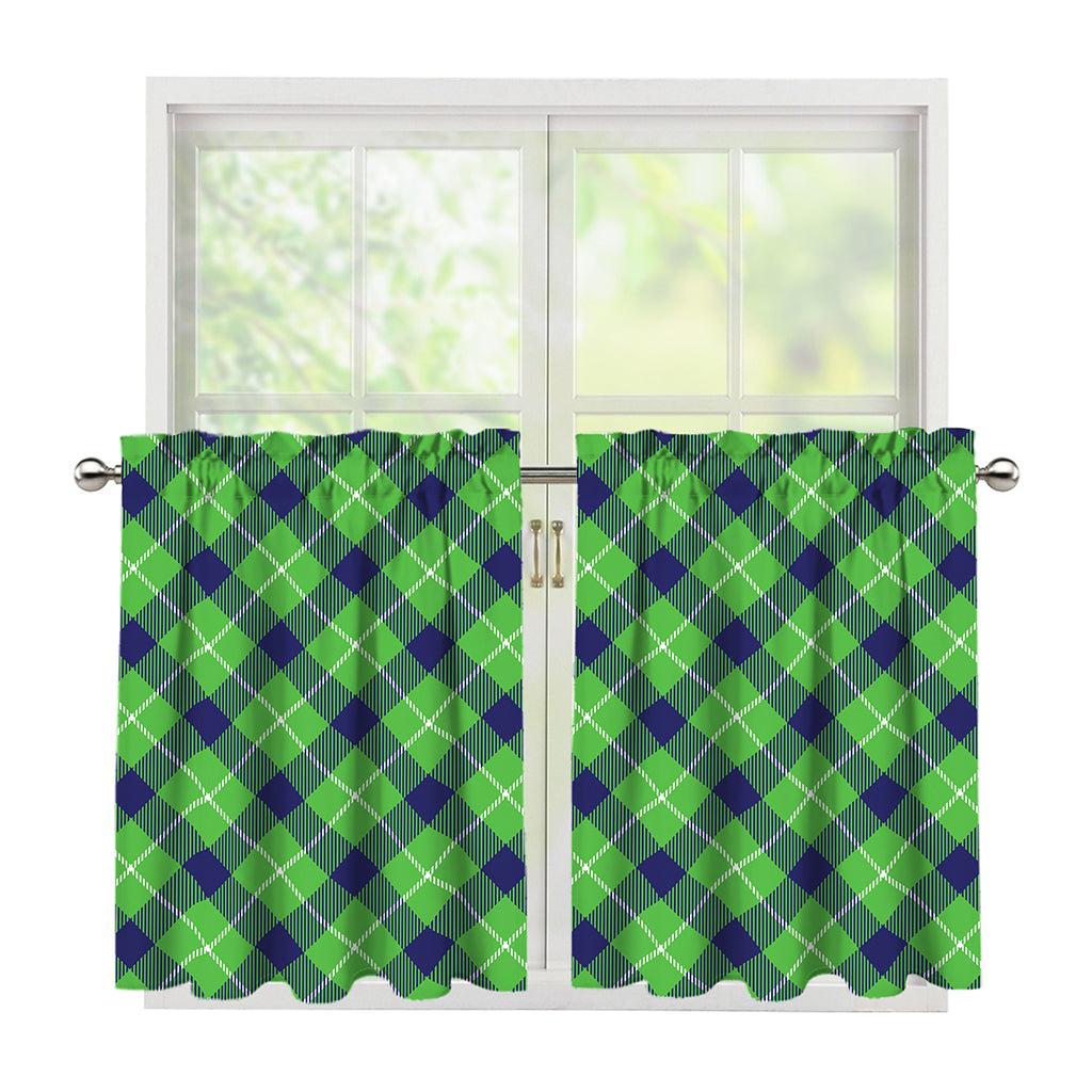 Green Blue And White Plaid Pattern Print Tier Curtains