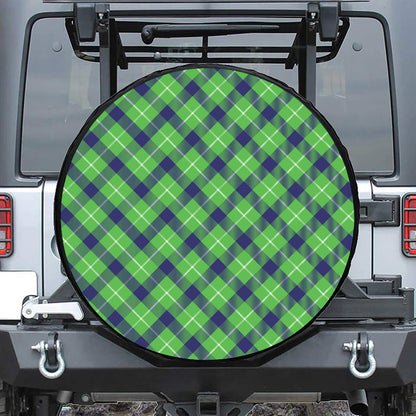 Green Blue And White Plaid Pattern Print Tire Cover
