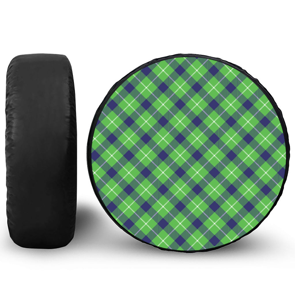 Green Blue And White Plaid Pattern Print Tire Cover