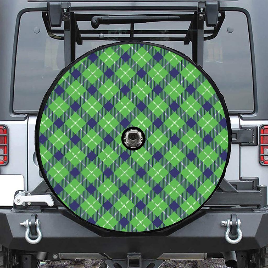 Green Blue And White Plaid Pattern Print Tire Cover With Camera Hole