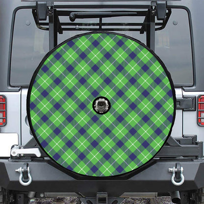 Green Blue And White Plaid Pattern Print Tire Cover With Camera Hole