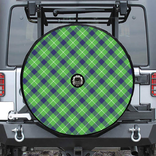 Green Blue And White Plaid Pattern Print Tire Cover With Camera Hole