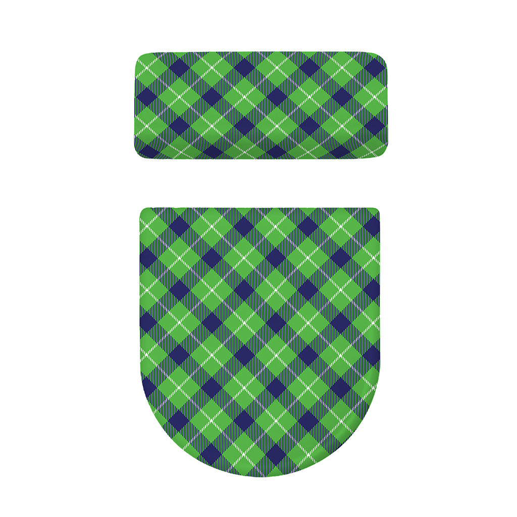 Green Blue And White Plaid Pattern Print Toilet Lid And Tank Cover Set