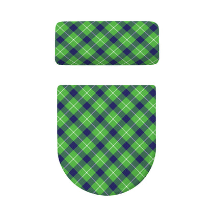 Green Blue And White Plaid Pattern Print Toilet Lid And Tank Cover Set