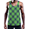 Green Blue And White Plaid Pattern Print Training Tank Top