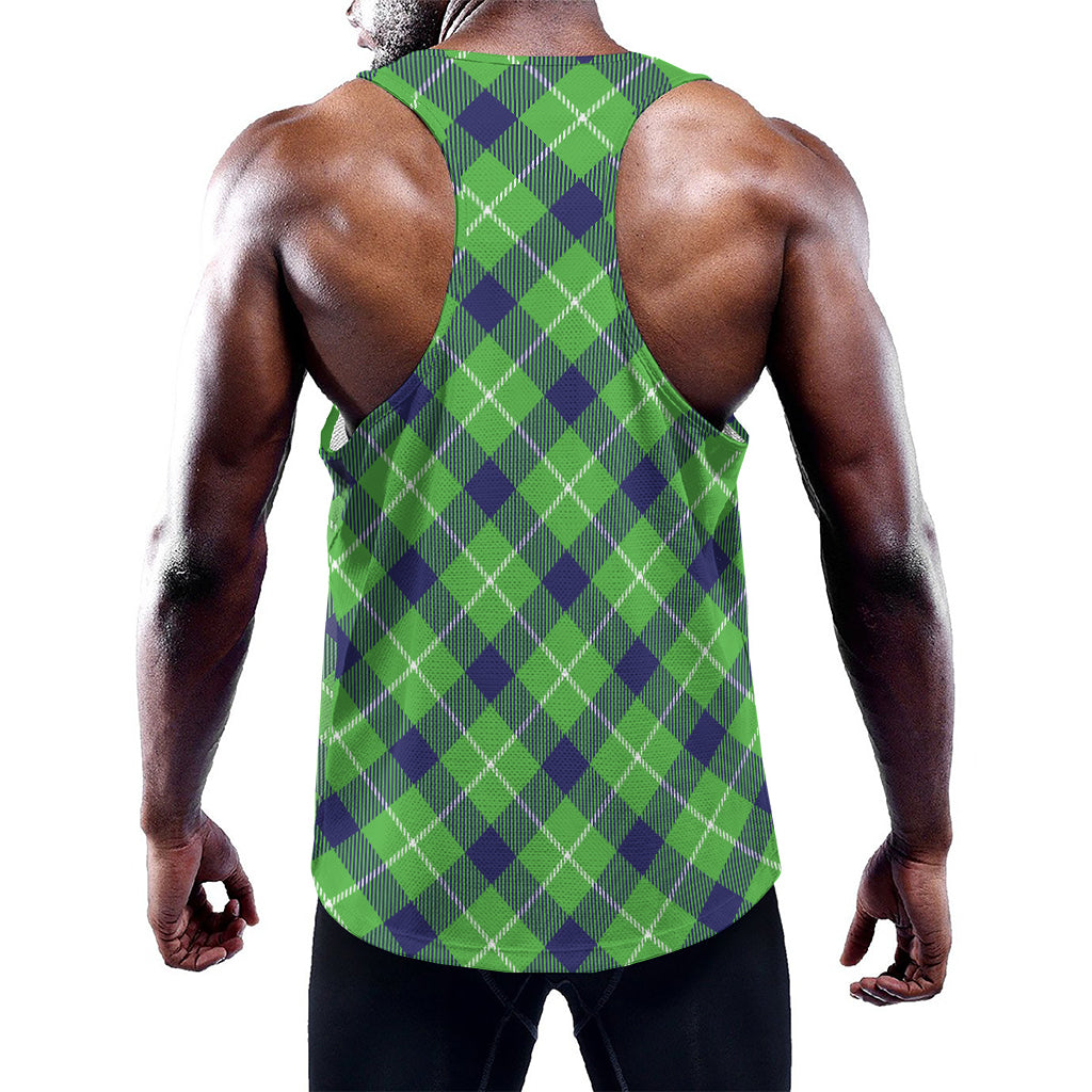 Green Blue And White Plaid Pattern Print Training Tank Top