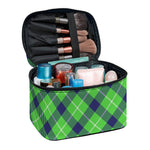 Green Blue And White Plaid Pattern Print Travel Makeup Bag