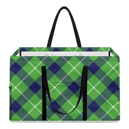 Green Blue And White Plaid Pattern Print Utility Tote Bag