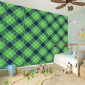 Green Blue And White Plaid Pattern Print Wall Sticker