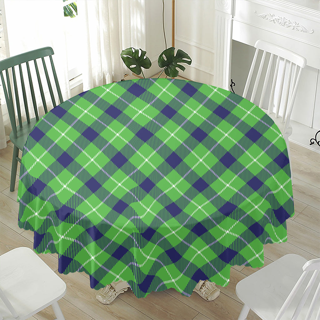 Green Blue And White Plaid Pattern Print Waterproof Round Tablecloth