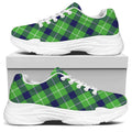 Green Blue And White Plaid Pattern Print White Chunky Shoes