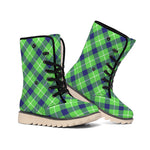 Green Blue And White Plaid Pattern Print Winter Boots