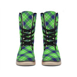 Green Blue And White Plaid Pattern Print Winter Boots