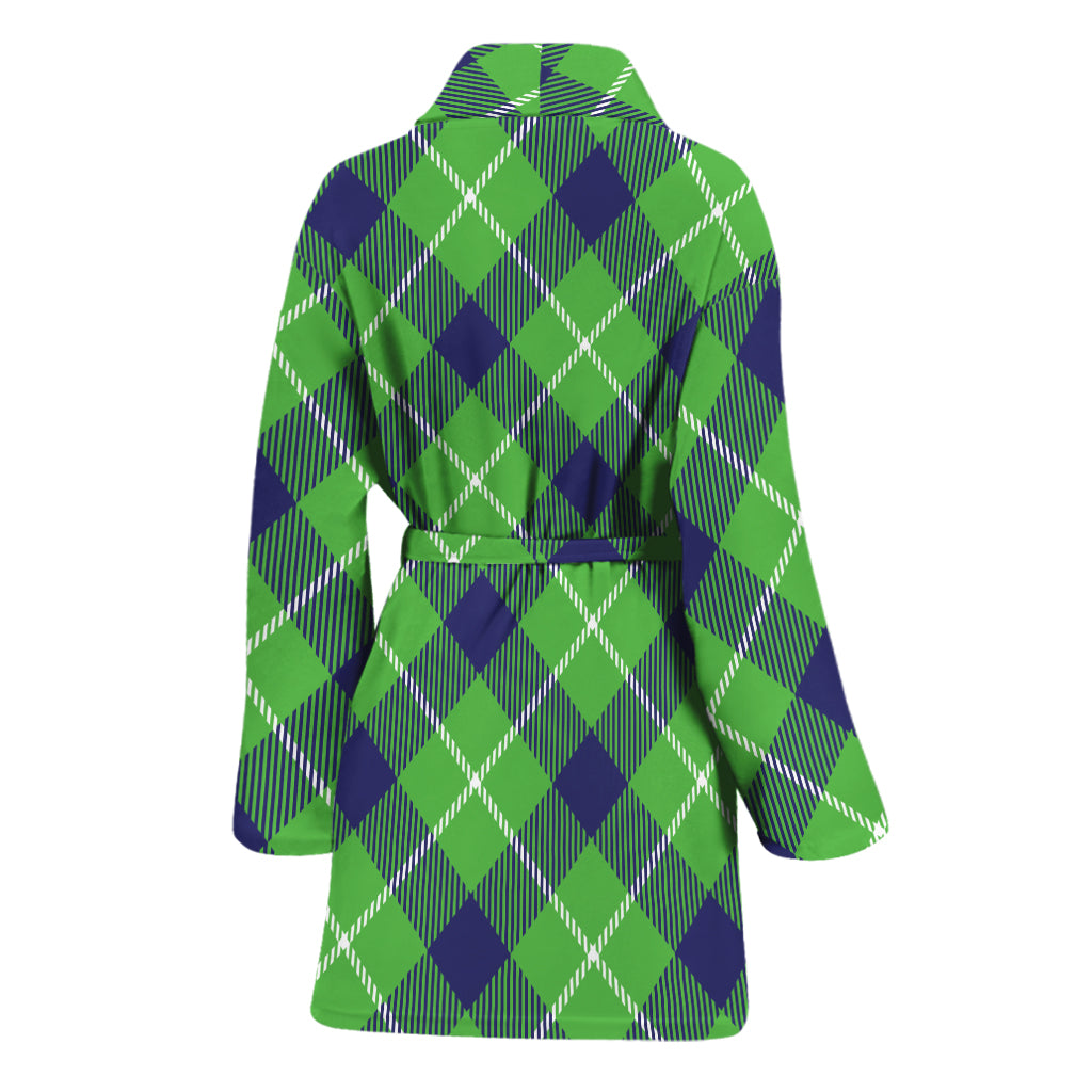 Green Blue And White Plaid Pattern Print Women's Bathrobe